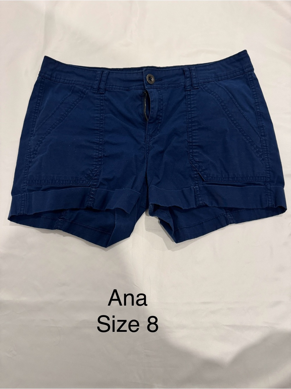 a.n.a Navy Rolled-Hem Cotton Blend Shorts
